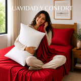 Combo Juego de Sábanas y Almohada Rojo para Colchón Sencillo 100 X 190 Cm Fondo Entero Con Elastico para la Sábana