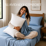 Combo Juego de Sábanas y Almohada Azul Celeste para Colchón Semidoble 120 X 190 Cm Fondo Entero Con Elastico para la Sábana