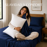Combo Juego de Sábanas y Almohada Azul para Colchón Semidoble 120 X 190 Cm Fondo Entero Con Elastico para la Sábana