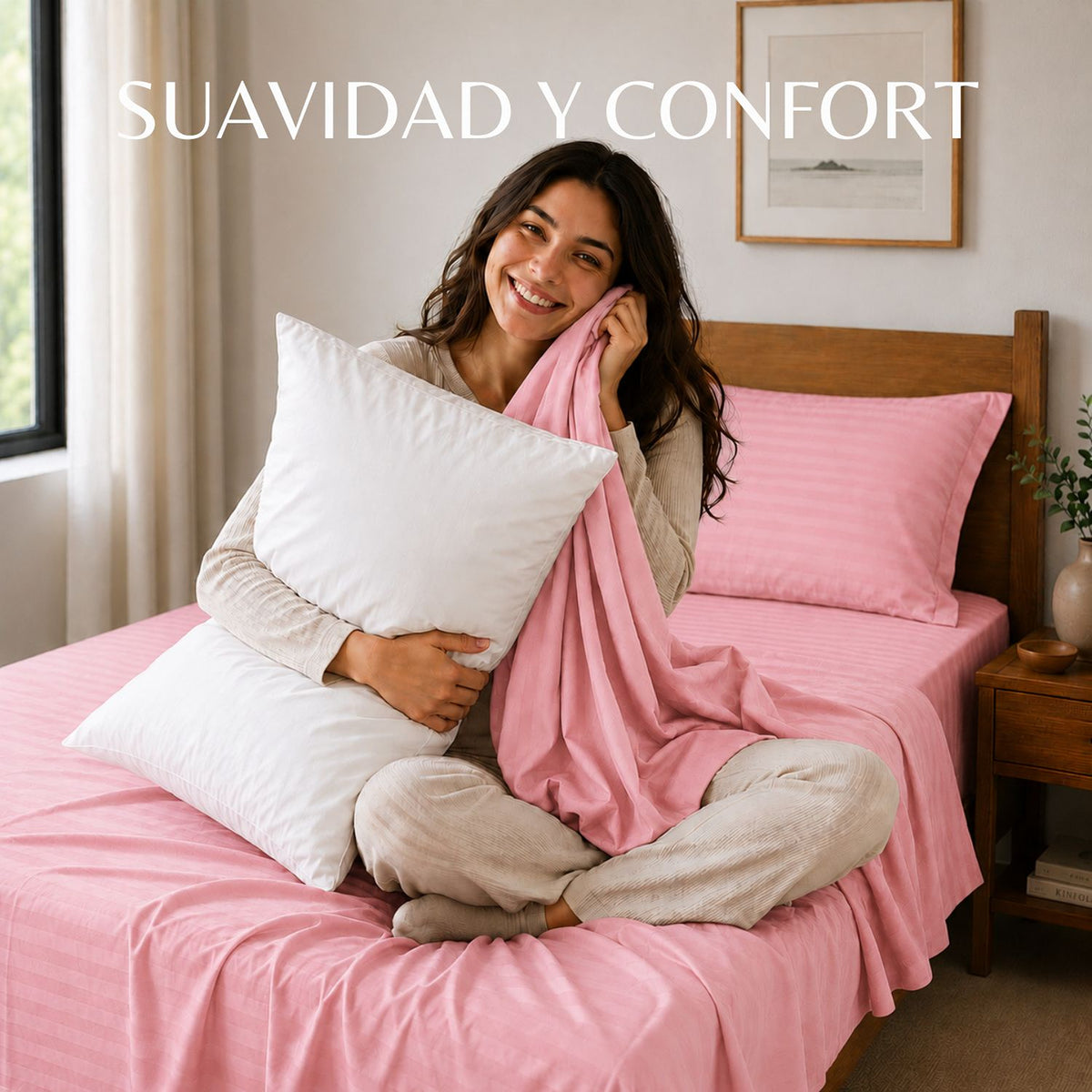 Combo Juego de Sábanas y Almohada Rosado para Colchón Semidoble 120 X 190 Cm Fondo Entero Con Elastico para la Sábana