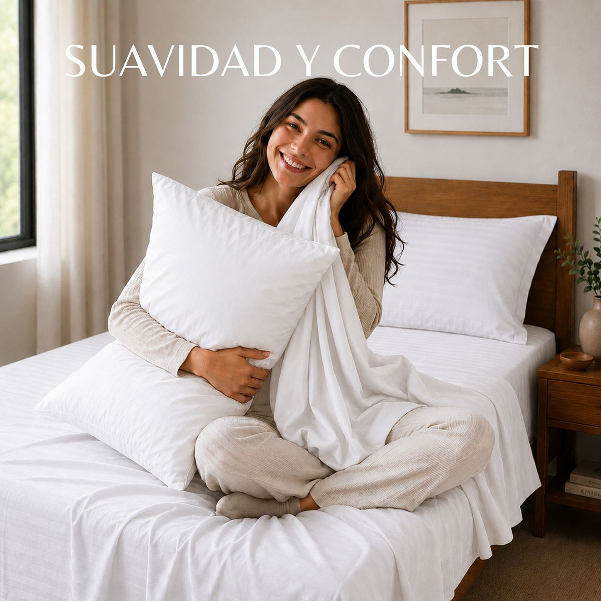 Combo Juego de Sábanas y Almohada Blanco para Colchón Doble 140 X 190 Cm Fondo Entero Con Elastico para la Sábana