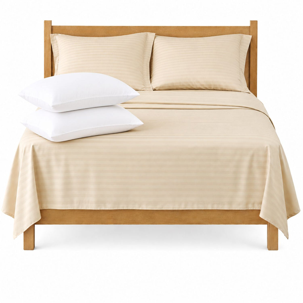 Combo Juego de Sábanas y Almohada Beige para Colchón King 200 X 200 Cm Fondo Entero Con Elastico para la Sábana