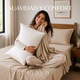 Combo Juego de Sábanas y Almohada Beige para Colchón King 200 X 200 Cm Fondo Entero Con Elastico para la Sábana