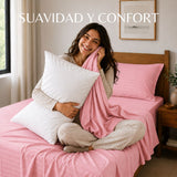 Combo Juego de Sábanas y Almohada Rosado para Colchón King 200 X 200 Cm Fondo Entero Con Elastico para la Sábana