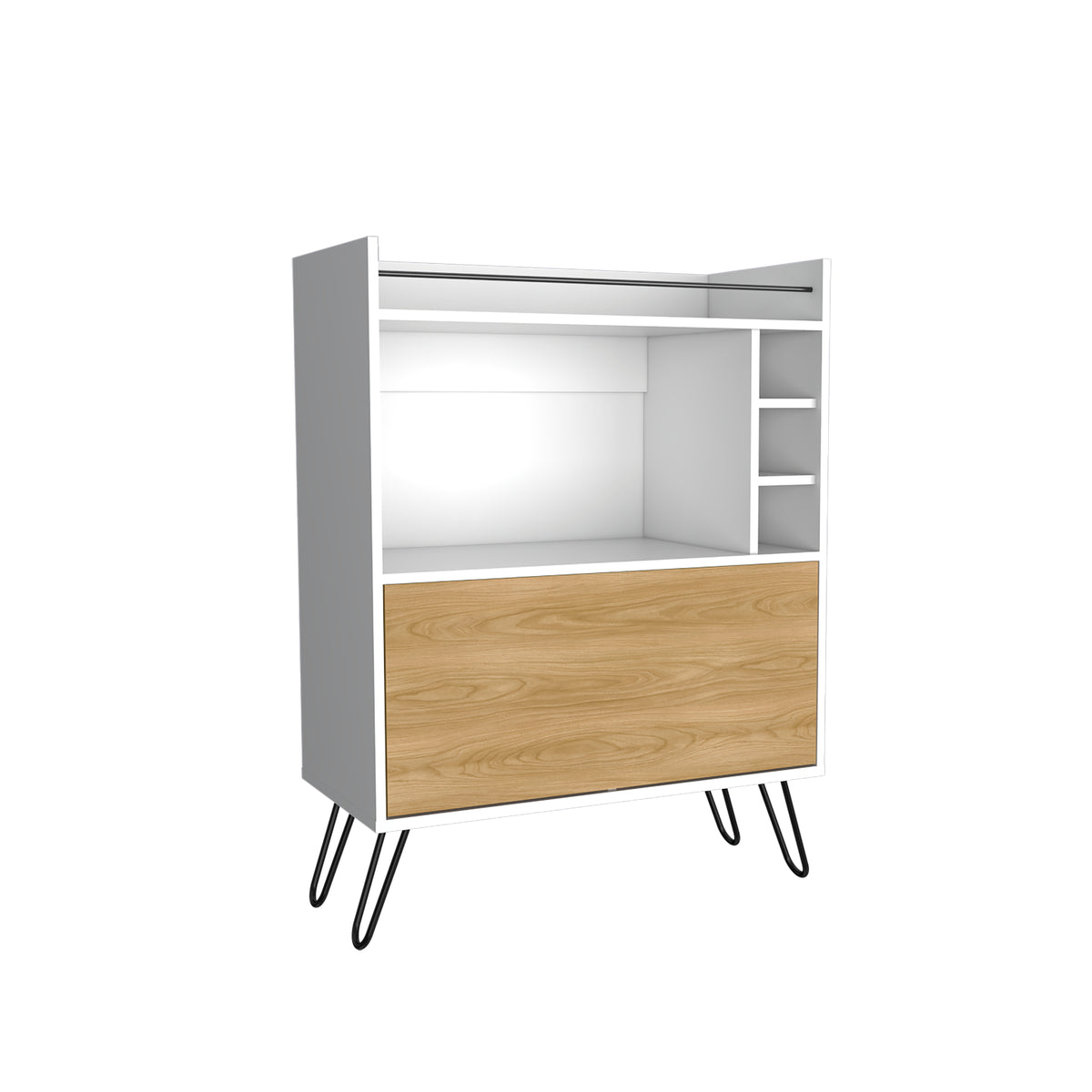 Bar Tori Blanco Marquez y Fresno 80x107.1cm con Cuatro Compartimientos y Tres Portabotellas
