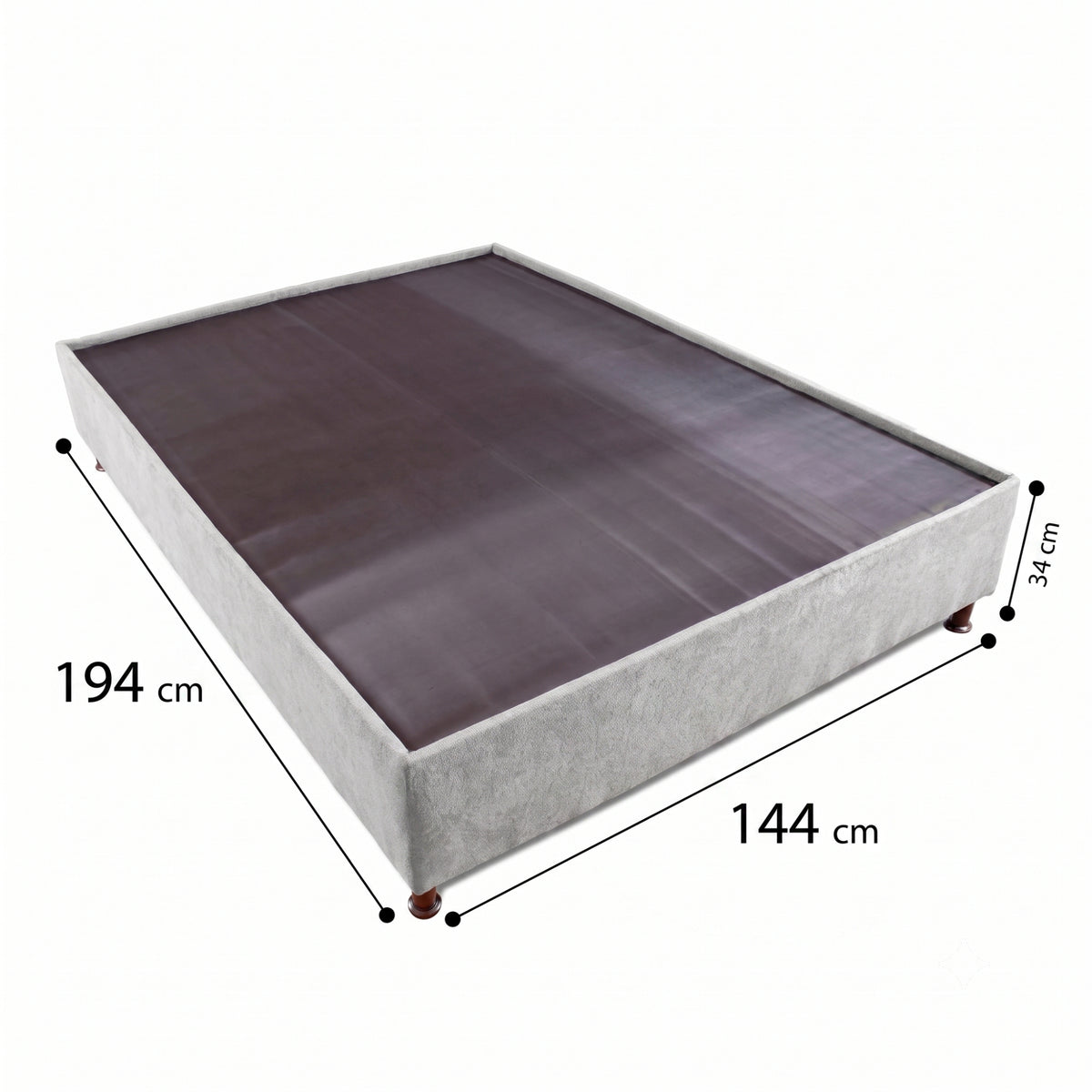Base Cama Toledo Gris 144x34cm para Colchón Doble 140 X 190 Cm sin Colchón y con Patas