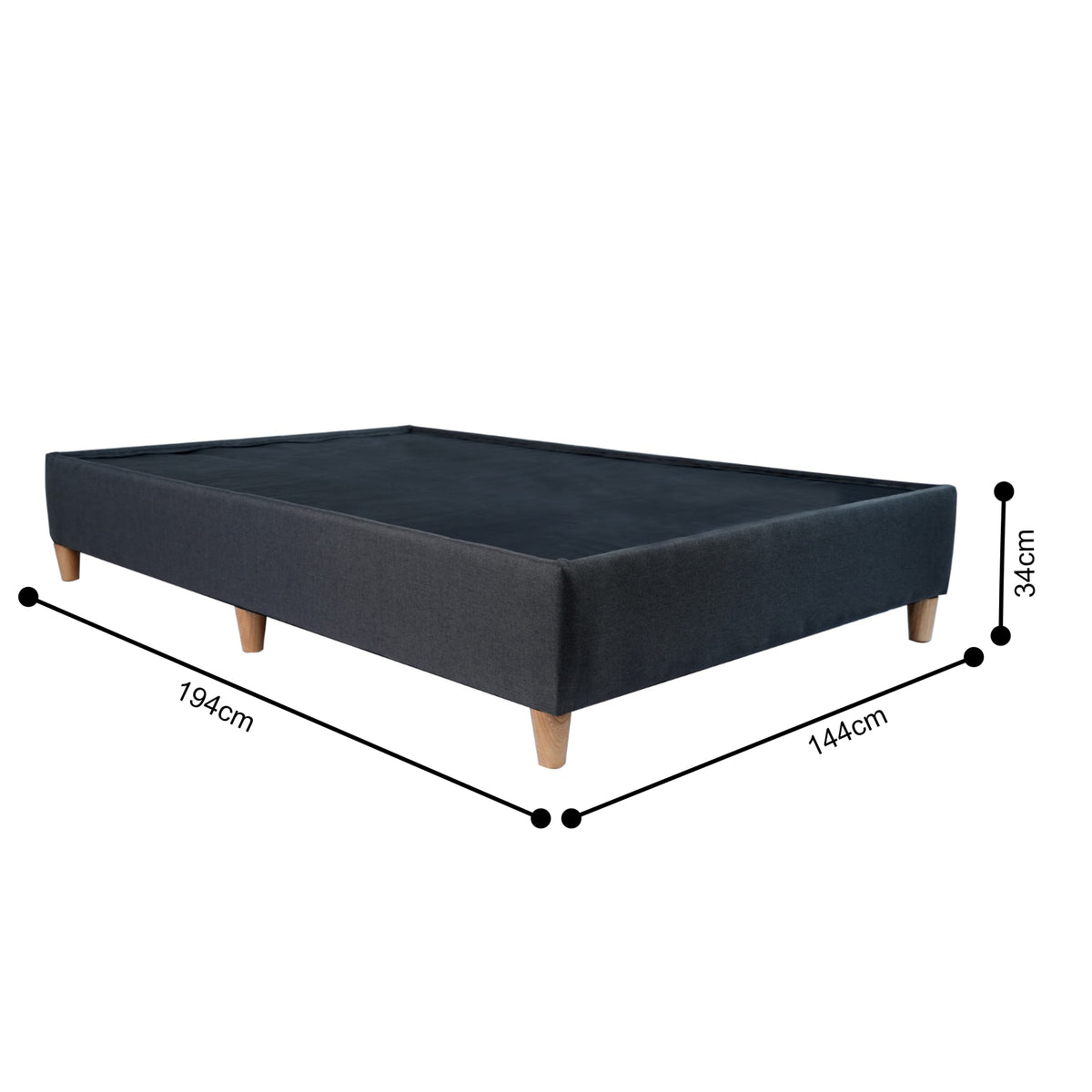Base Cama Toledo Gris Oscuro 144x34cm para Colchón Doble 140 X 190 Cm sin Colchón y con Patas