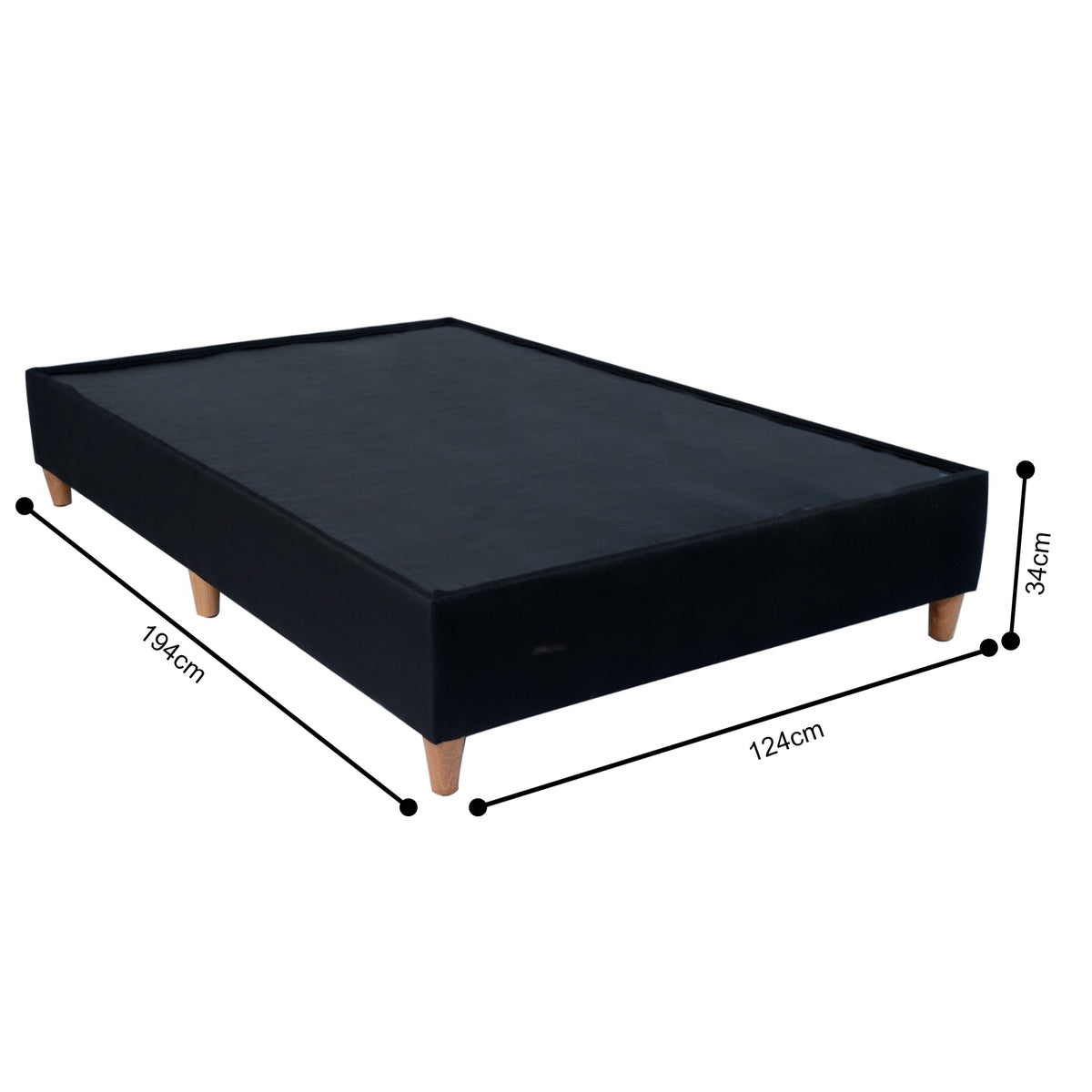 Base Cama Toledo Negro 124x34cm para Colchón Semidoble 120 X 190 Cm sin Colchón y con Patas