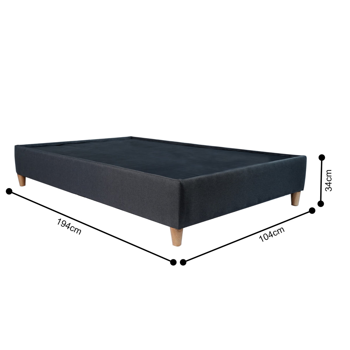 Base Cama Toledo Gris Oscuro 104x34cm para Colchón Sencillo 100 X 190 Cm sin Colchón y con Patas