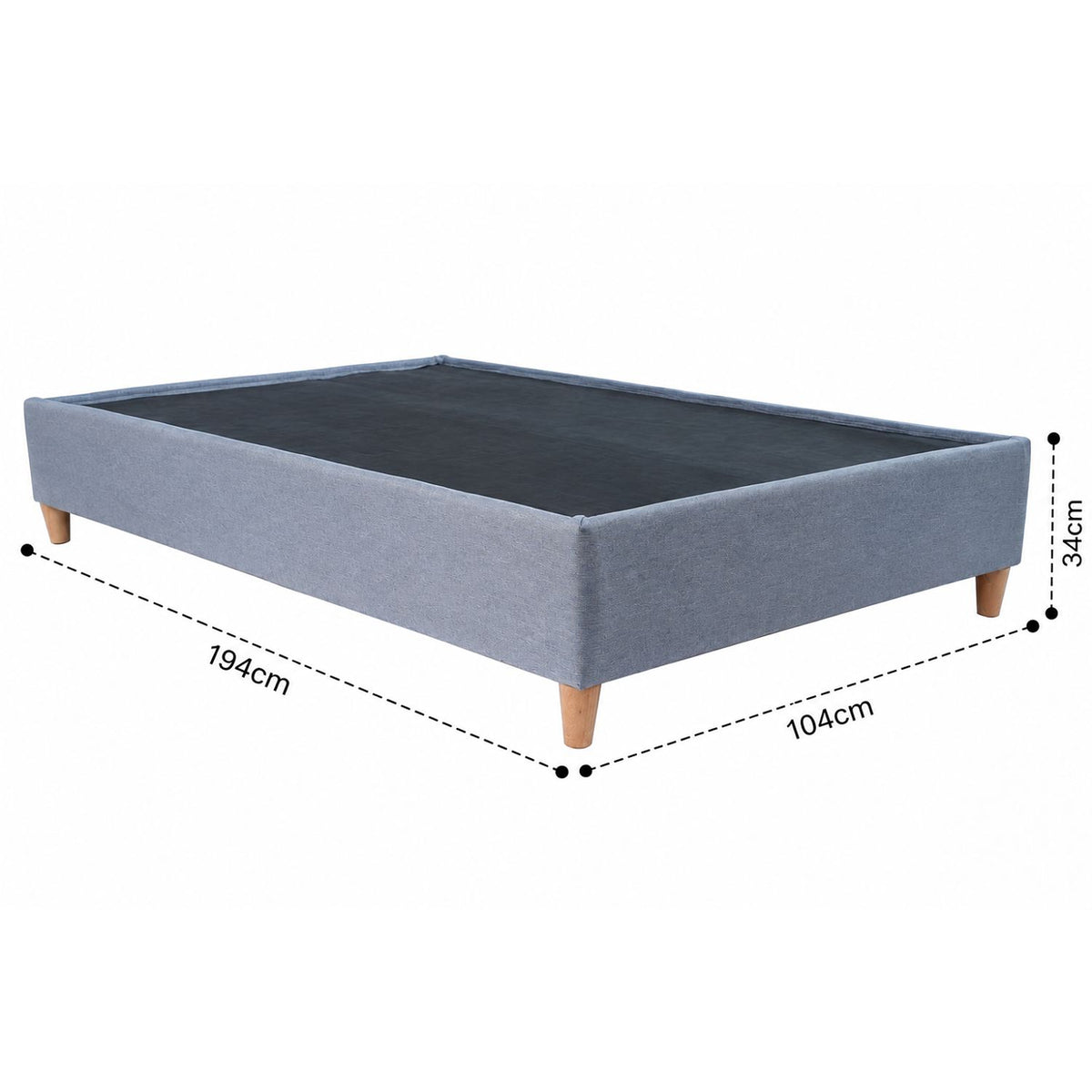 Base Cama Toledo Plata 104x34cm para Colchón Sencillo 100 X 190 Cm sin Colchón y con Patas