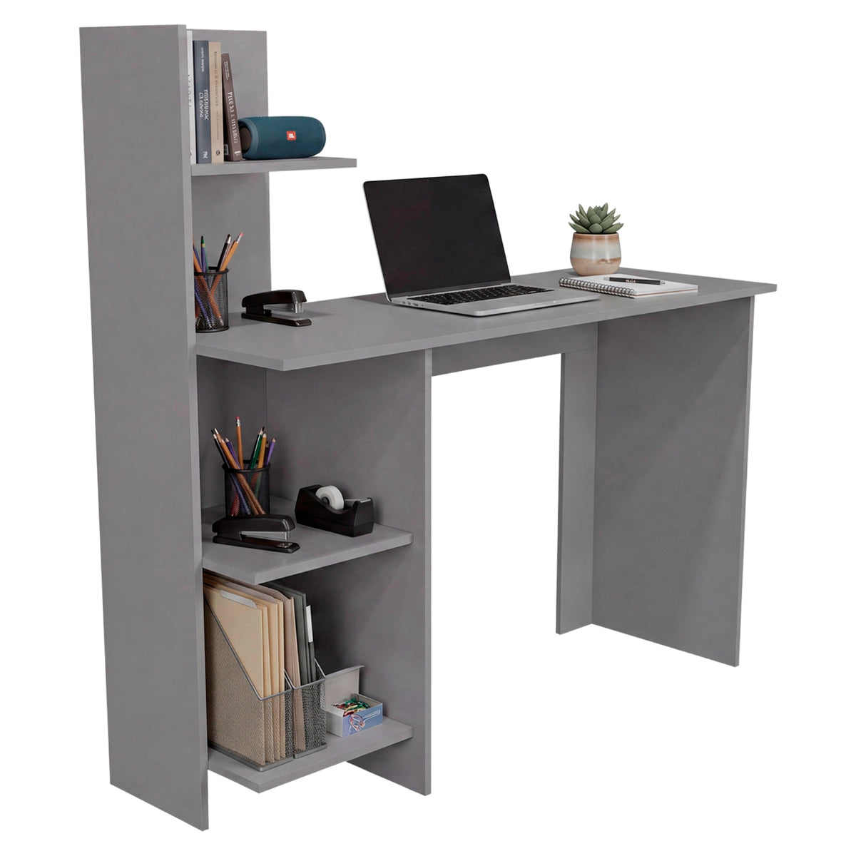 Escritorio Vilna Gris 120x120.6cm con Organizador de Libros sin Cajones