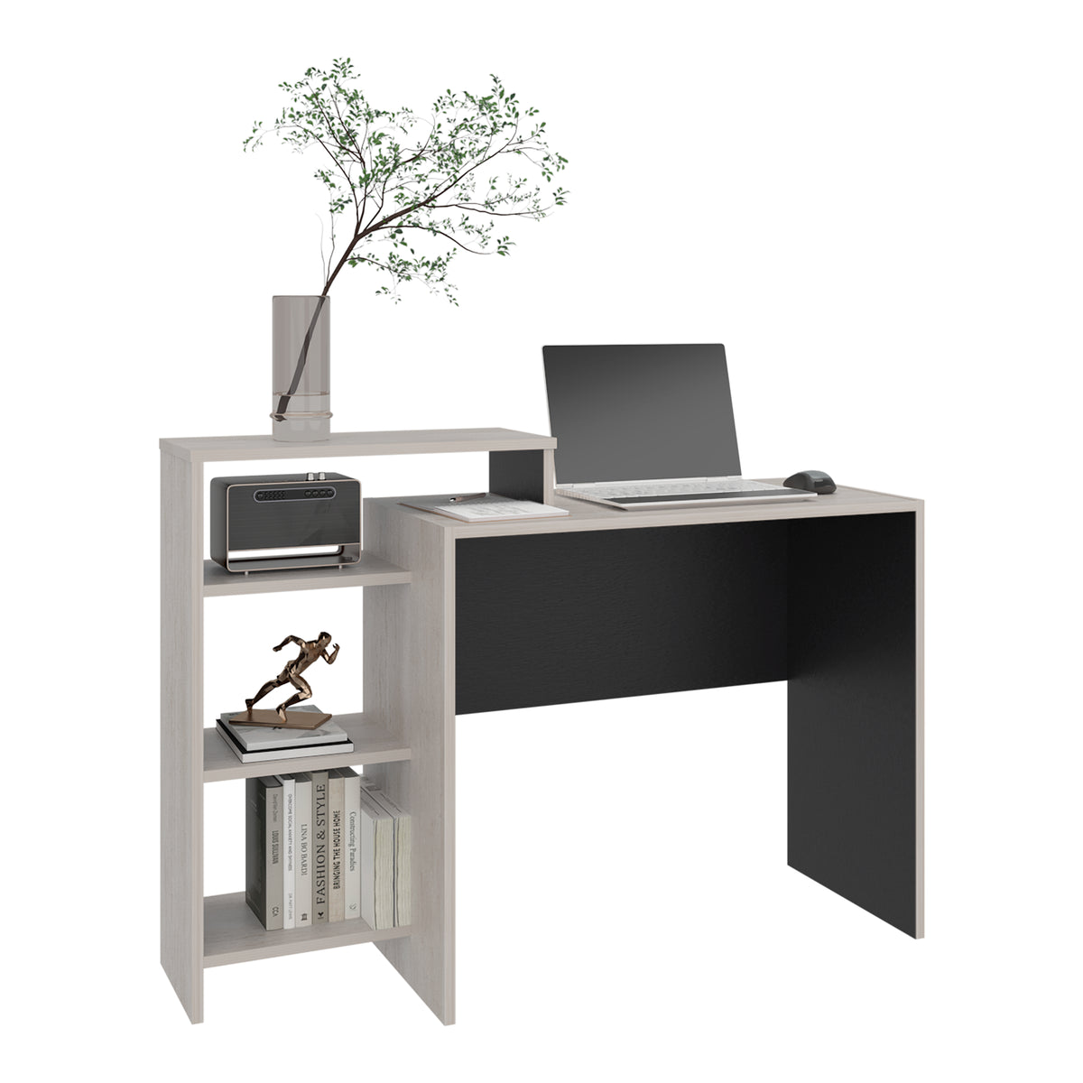 Escritorio Stella Plus Tivoli y Wengue 125.7x89.4cm con Organizador de Libros sin Cajones
