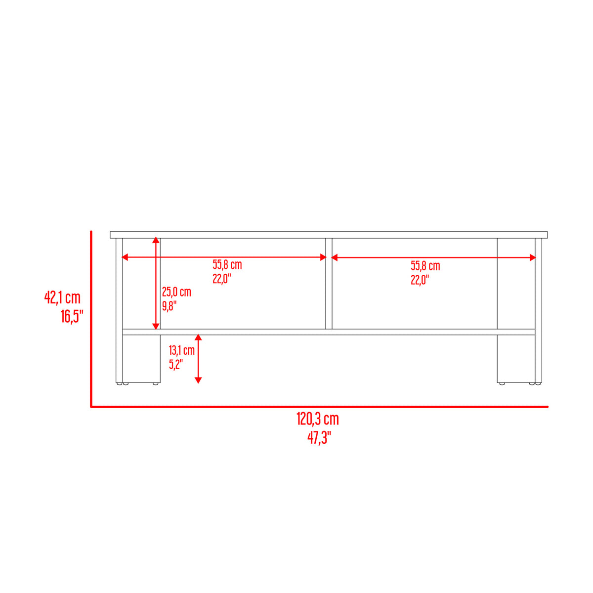 Mesa para TV Navia Gales y Wengue 120.3x42.1cm para TV Hasta 65" Pulgadas con Dos Compartimientos