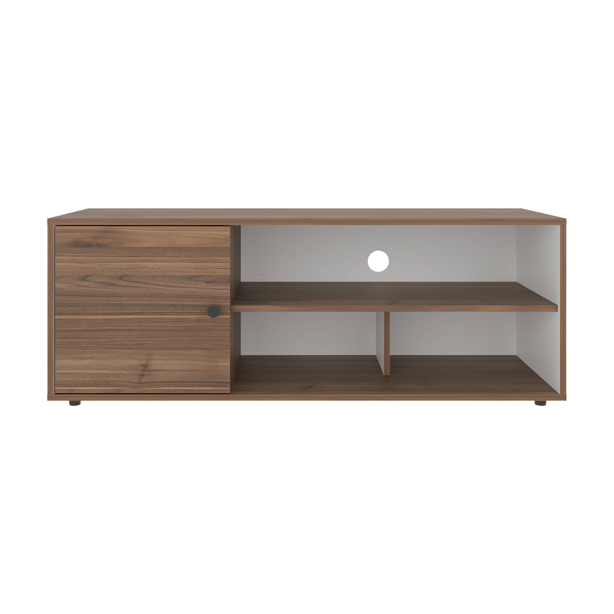 Rack de TV Noah Gales y Blanco 120x44cm para TV Hasta 55" Pulgadas con Tres Compartimientos y con Ranura para Cables