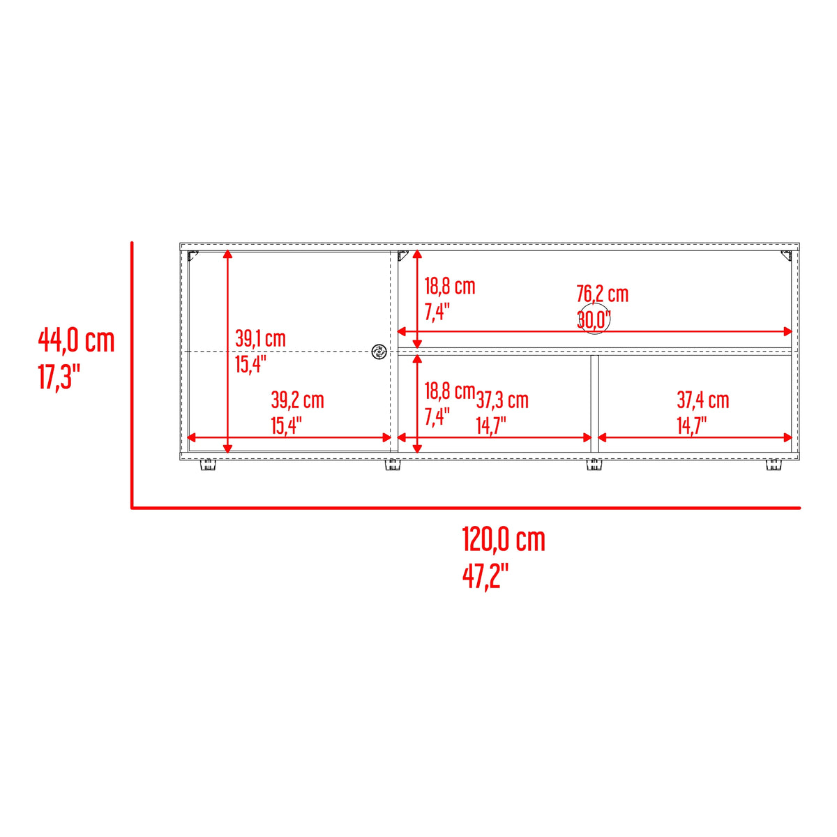 Rack de TV Noah Gales y Blanco 120x44cm para TV Hasta 55" Pulgadas con Tres Compartimientos y con Ranura para Cables