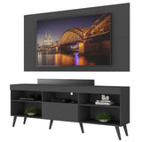 Combo Rack con Panel de Tv Moscow Negro 175x63cm para TV Hasta 65" Pulgadas con Cinco Compartimientos y con Ranura para Cables