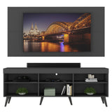 Combo Rack con Panel de Tv Moscow Negro 175x63cm para TV Hasta 65" Pulgadas con Cinco Compartimientos y con Ranura para Cables