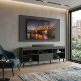 Combo Rack con Panel de Tv Moscow Negro 175x63cm para TV Hasta 65" Pulgadas con Cinco Compartimientos y con Ranura para Cables