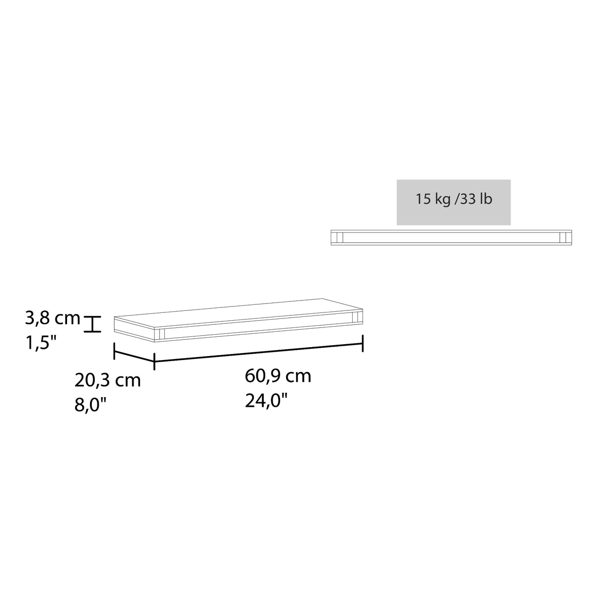 Set de 2 Repisas Shelf Blanco 60.9x3.8cm Rectangulares
