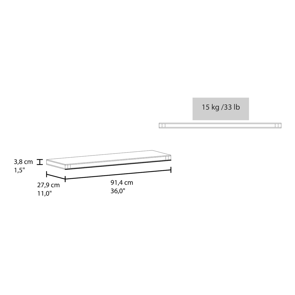 Set de 2 Repisas Shelf Wengue 91.4x3.8cm Rectangulares