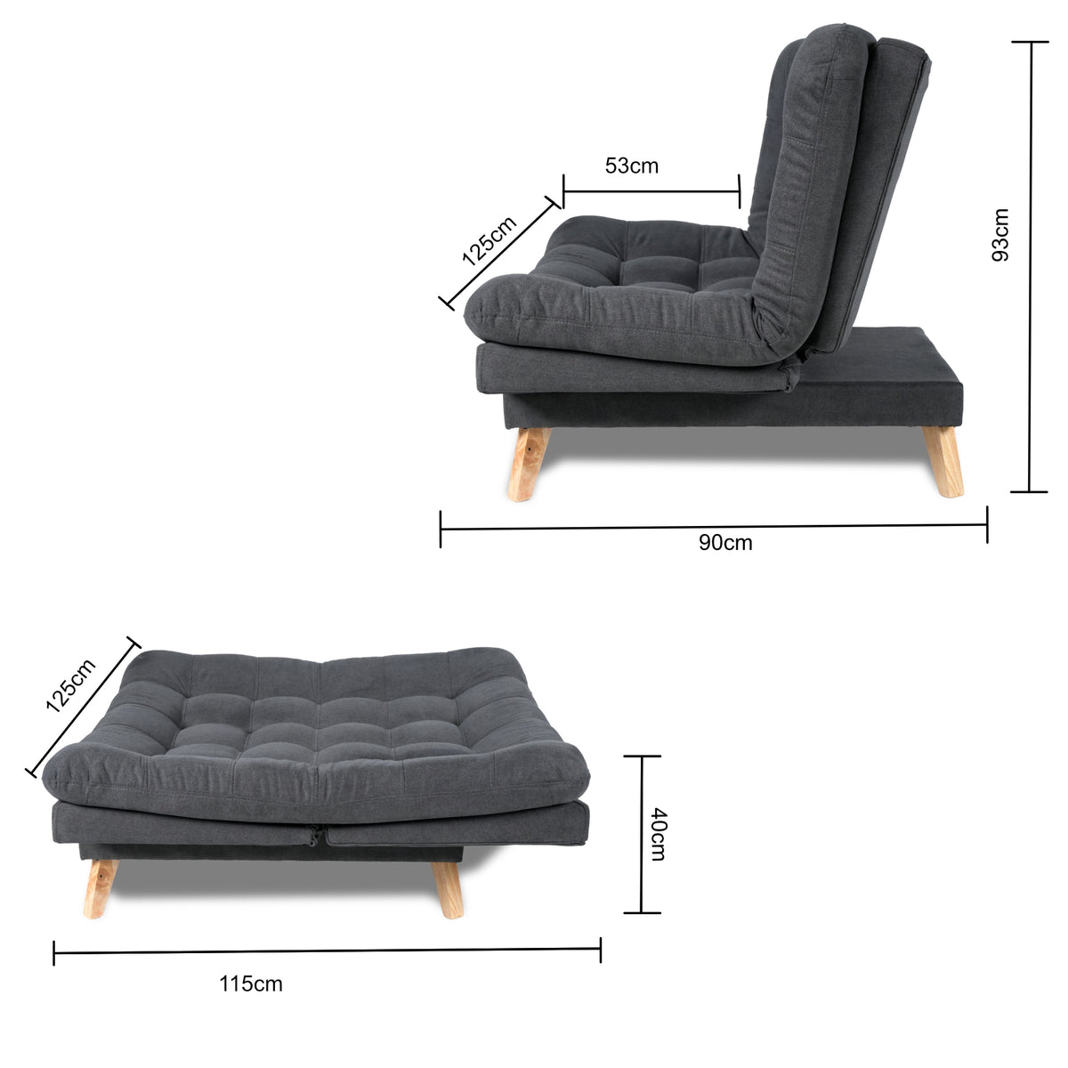 Sofacama Valencia Gris 115x93cm de Dos Puestos Reclinable sin Apoya Brazos
