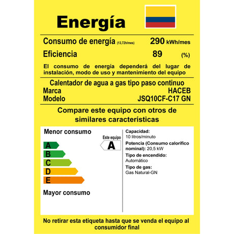 Calentador de Agua Haceb Blanco 34.5x63.3cm De Paso Tiro Forzado de 10 Litros