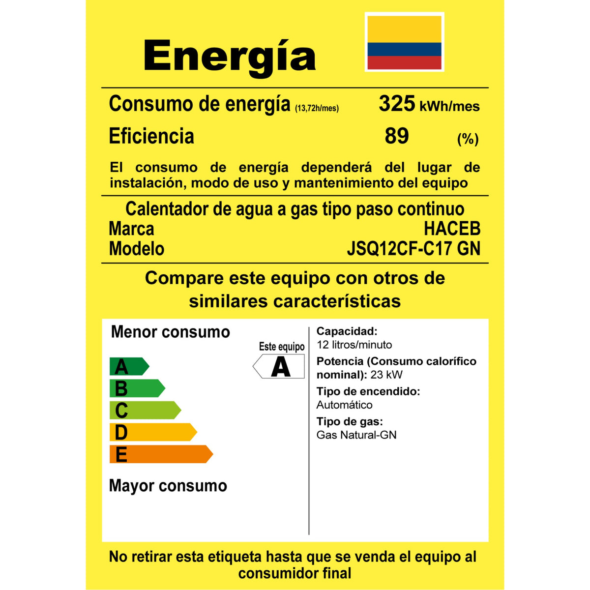 Calentador de Agua Haceb Blanco 34.5x63.3cm De Paso Tiro Forzado de 12 Litros