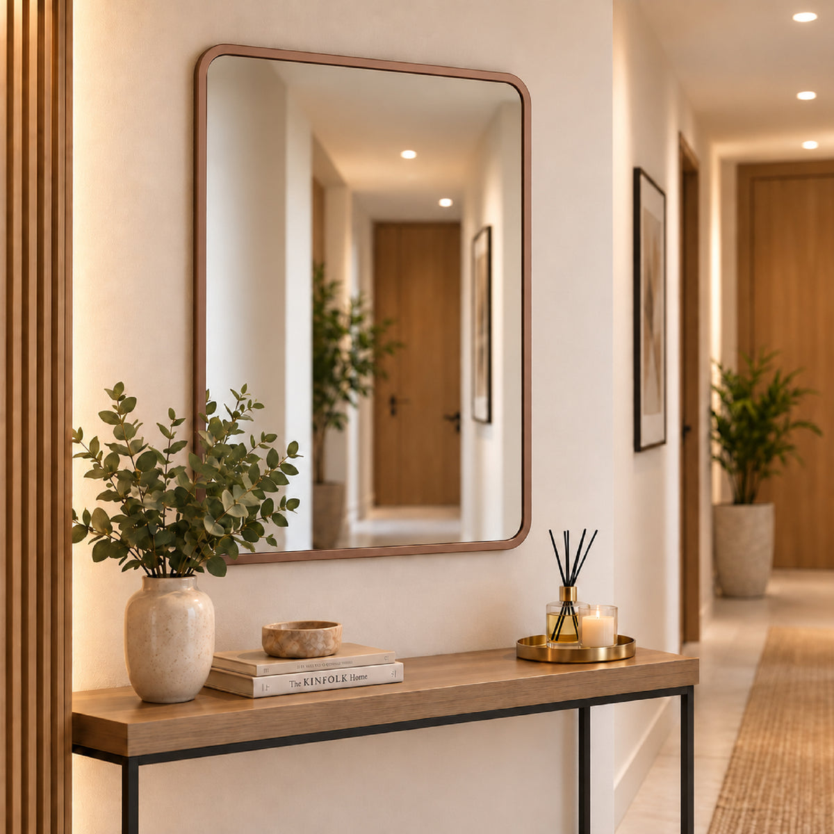 Espejo de Pared Lisboa Oro Rosa 70x90cm Rectangular con Marco en Madera