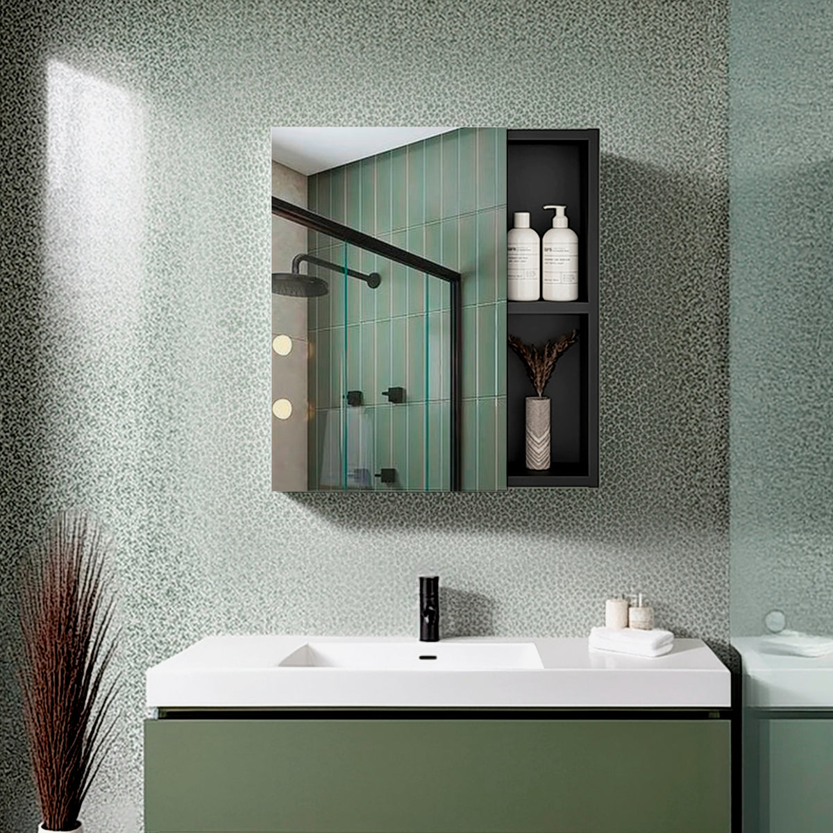 Gabinete de Baño Labelle Wengue 45x49.7cm Cuadrado con Espejo y con Tres Entrepaños