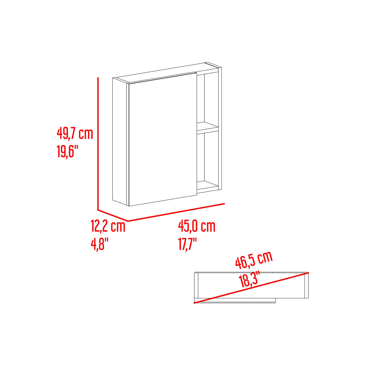 Gabinete de Baño Labelle Wengue 45x49.7cm Cuadrado con Espejo y con Tres Entrepaños