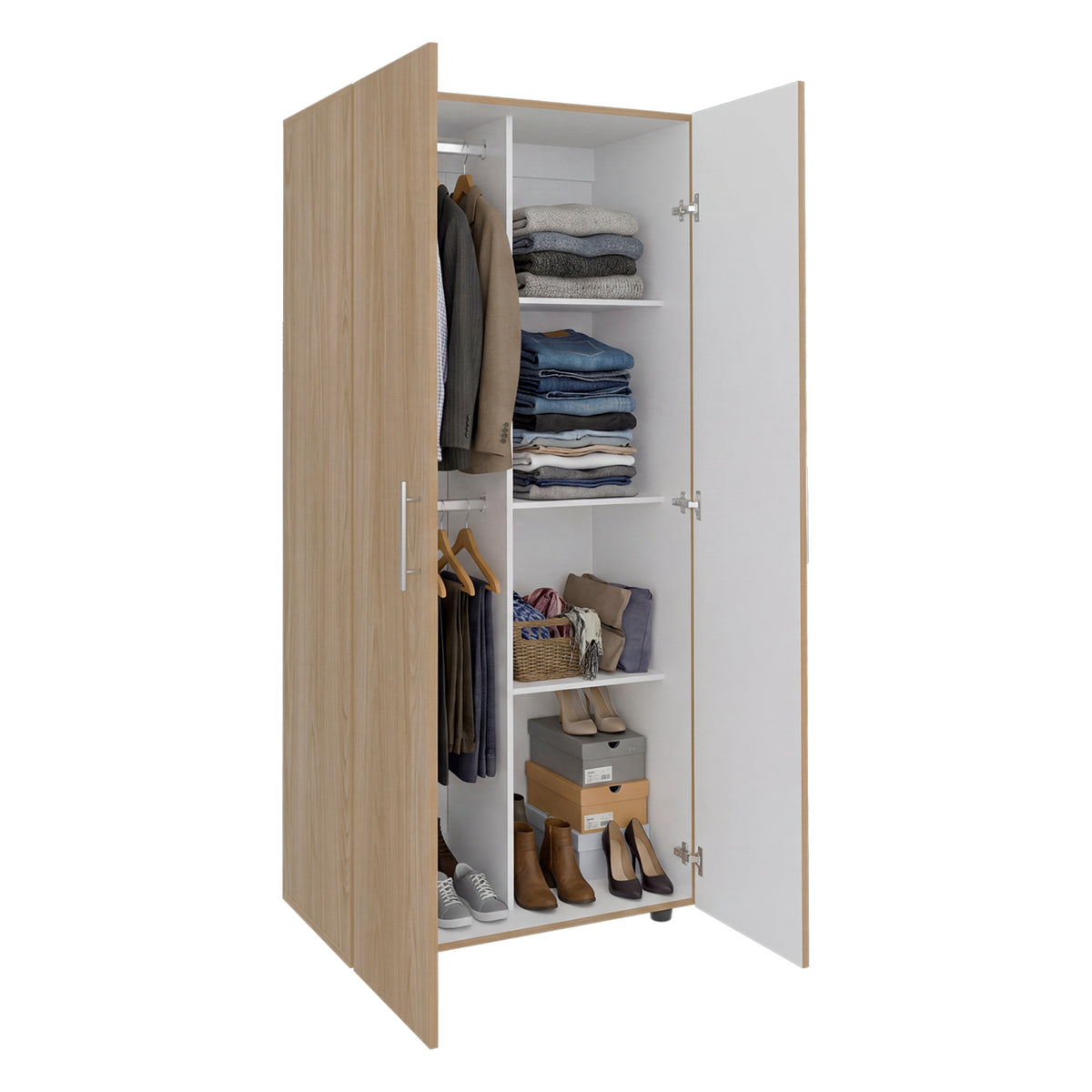 Closet Tera Fresno y Blanco 80x180cm sin Cajones con 3 Entrepaños