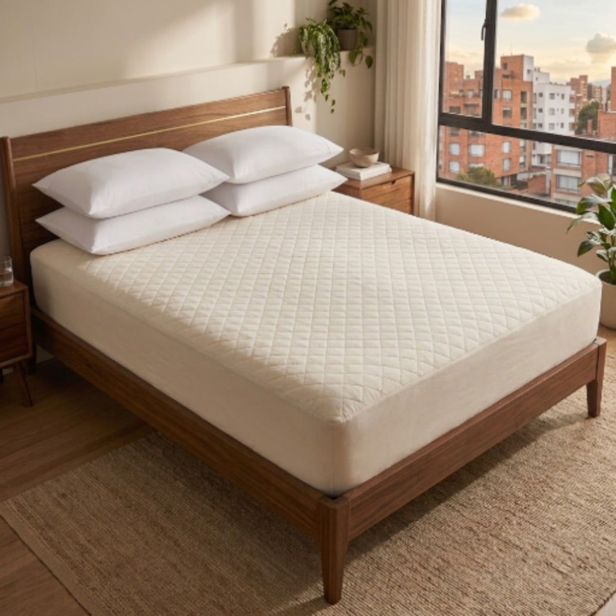 Combo Protector de Colchón y de Almohada Blanco 120x190cm Antifluido 200 Hilos Acolchado para Colchón Semidoble 120 X 190 Cm