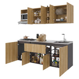 Cocina Amantia Fresno Europeo 212x208cm con Mesón de Acero Inoxidable con Pozuelo Lado Derecho y con Estufa