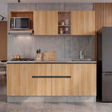 Cocina Amantia Fresno Europeo 212x208cm con Mesón de Acero Inoxidable con Pozuelo Lado Derecho y con Estufa