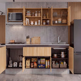 Cocina Amantia Fresno Europeo 212x208cm con Mesón de Acero Inoxidable con Pozuelo Lado Derecho y con Estufa