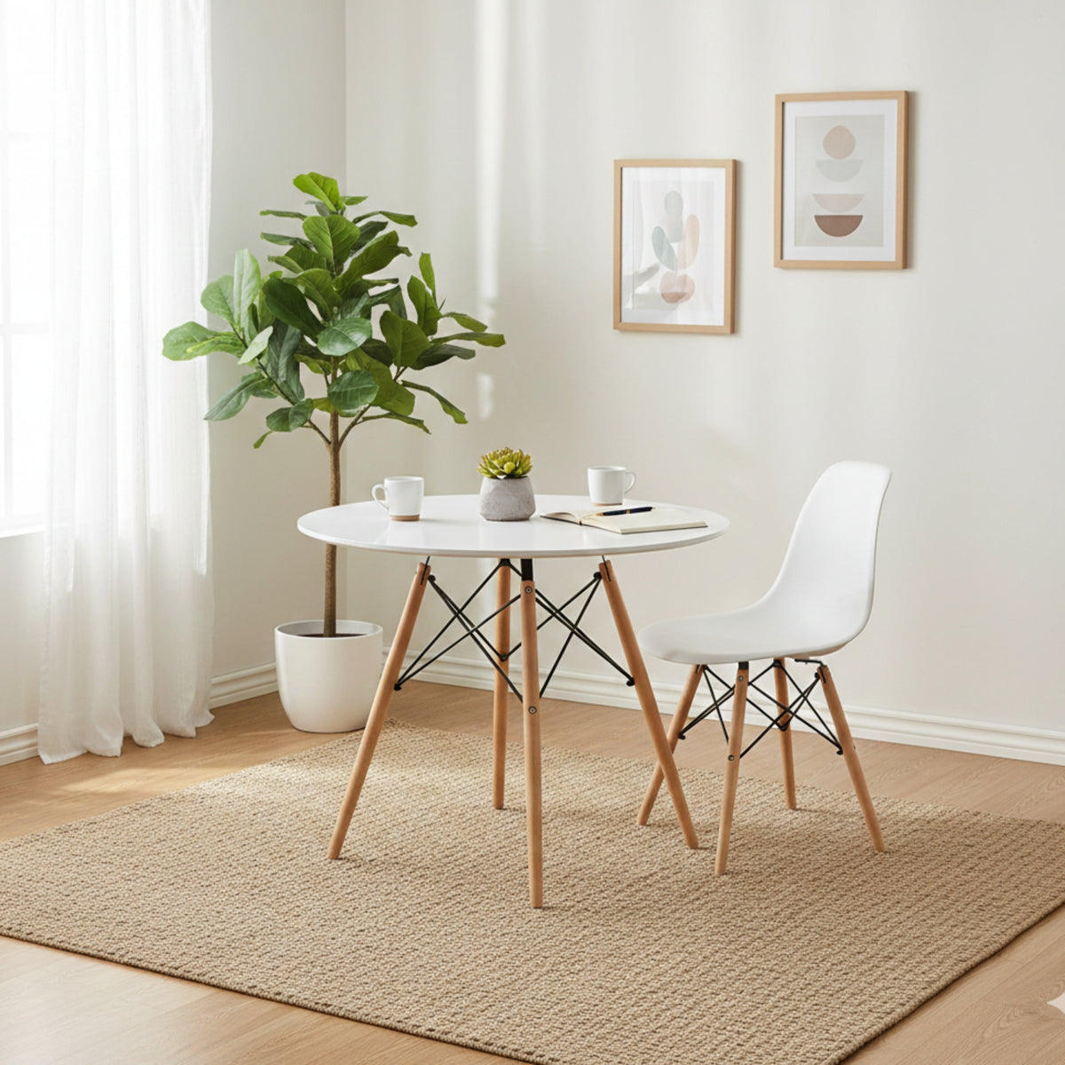 Mesa de Comedor Eames Blanco 80x75cm Circular de Cuatro Puestos sin Sillas