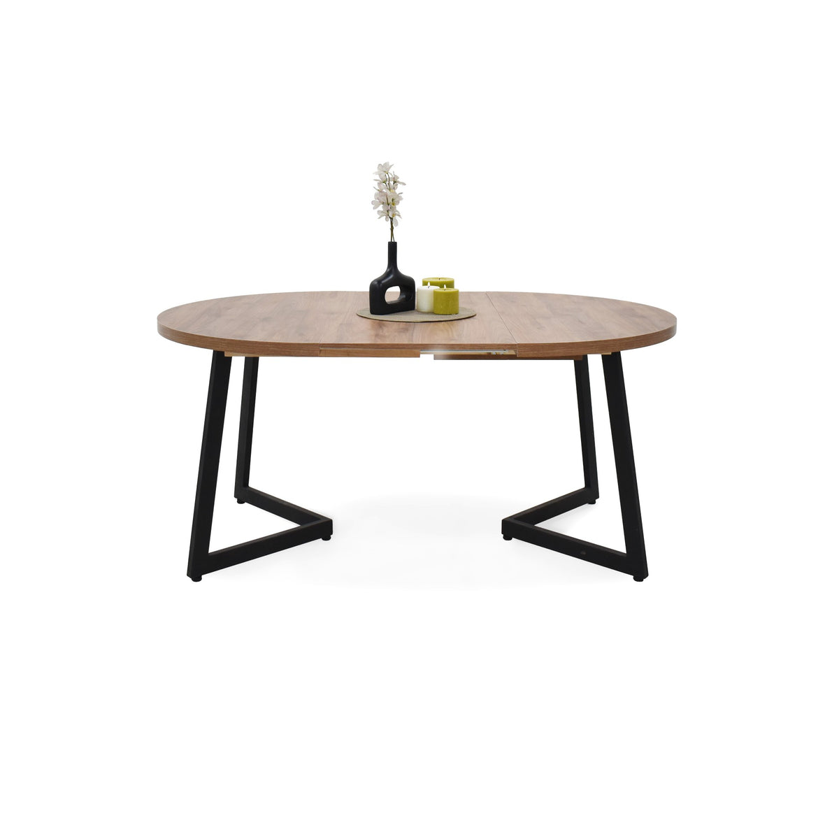 Mesa de Comedor Emet Mácula y Metálico Negro 105x71cm Circular Extensible de Seis Puestos sin Sillas