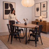 Mesa de Comedor Emet Mácula y Metálico Negro 105x71cm Circular Extensible de Seis Puestos sin Sillas