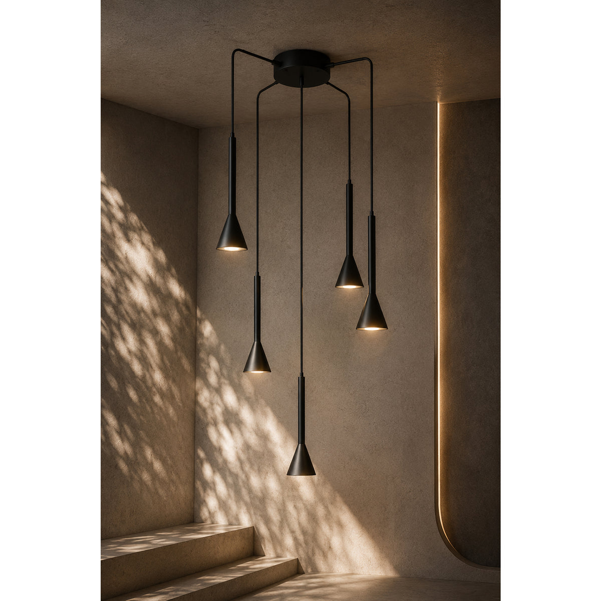 Lámpara de Techo Harmonie Negro 11x150cm de Cinco Luces Ajustable de Luz Cálida con Bombillo LED