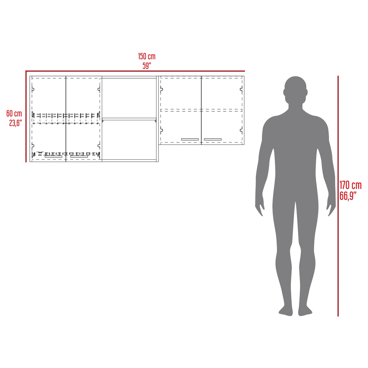 Mueble Superior de Cocina Rosa Wengue y Positano 200x200cm con Cuatro Puertas con Espacio para Extractor Lado Derecho y con Locero
