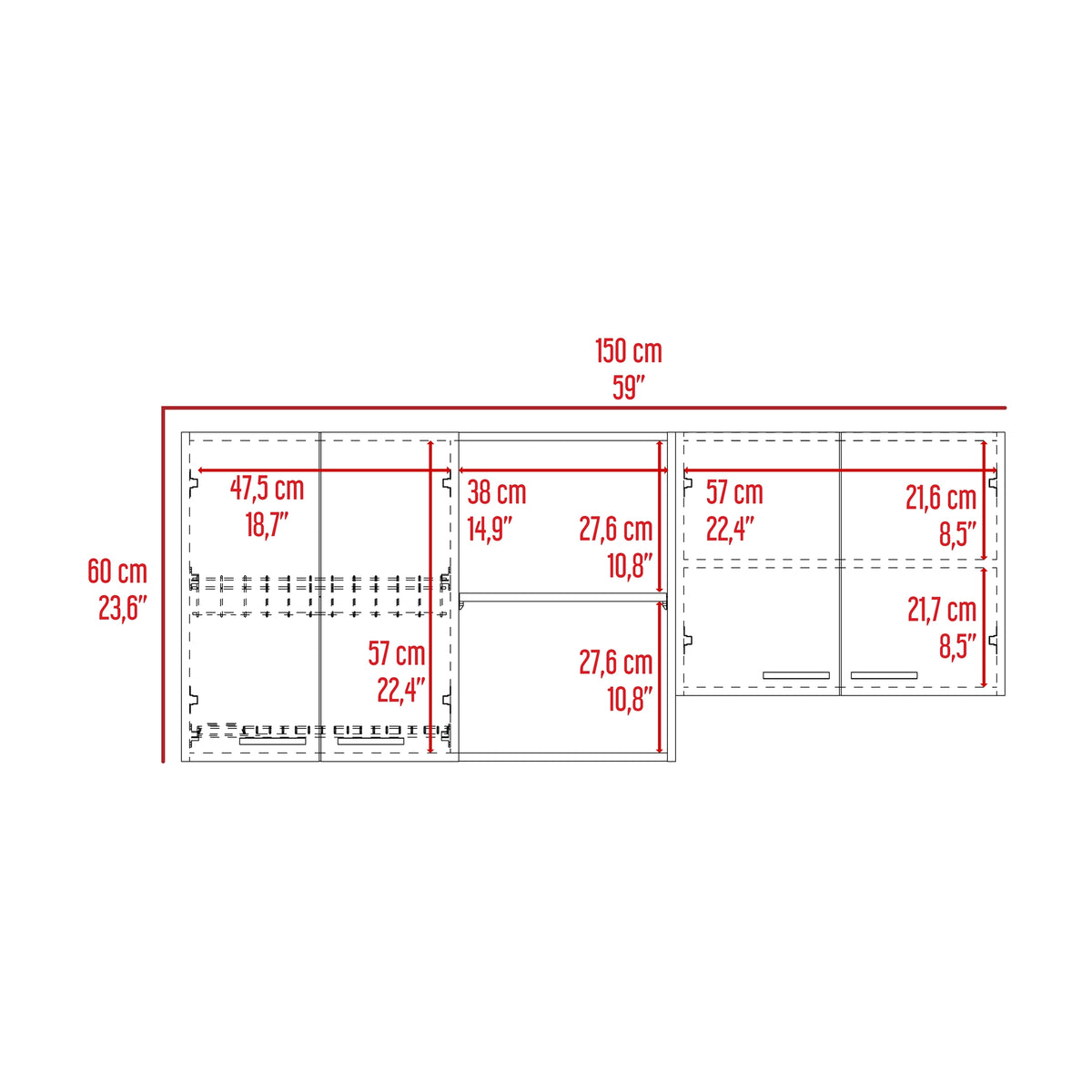 Mueble Superior de Cocina Rosa Wengue y Positano 200x200cm con Cuatro Puertas con Espacio para Extractor Lado Derecho y con Locero