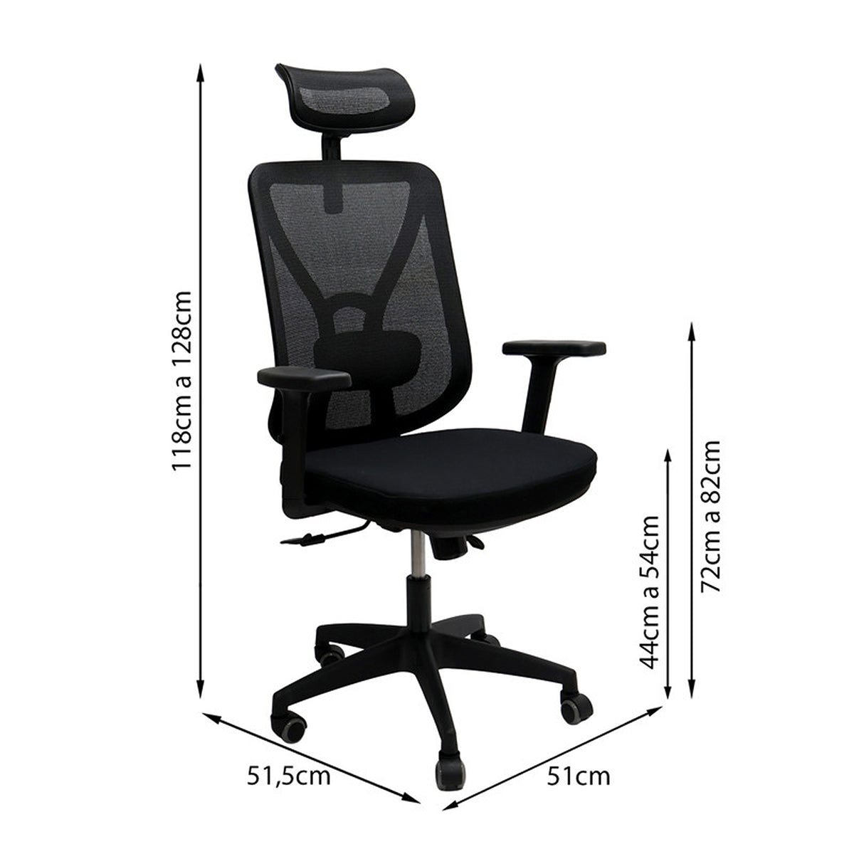 Silla de Oficina Manila Negro 51x118cm Espaldar Reclinable con Ruedas con Apoya Cabezas y con Soporte Lumbar