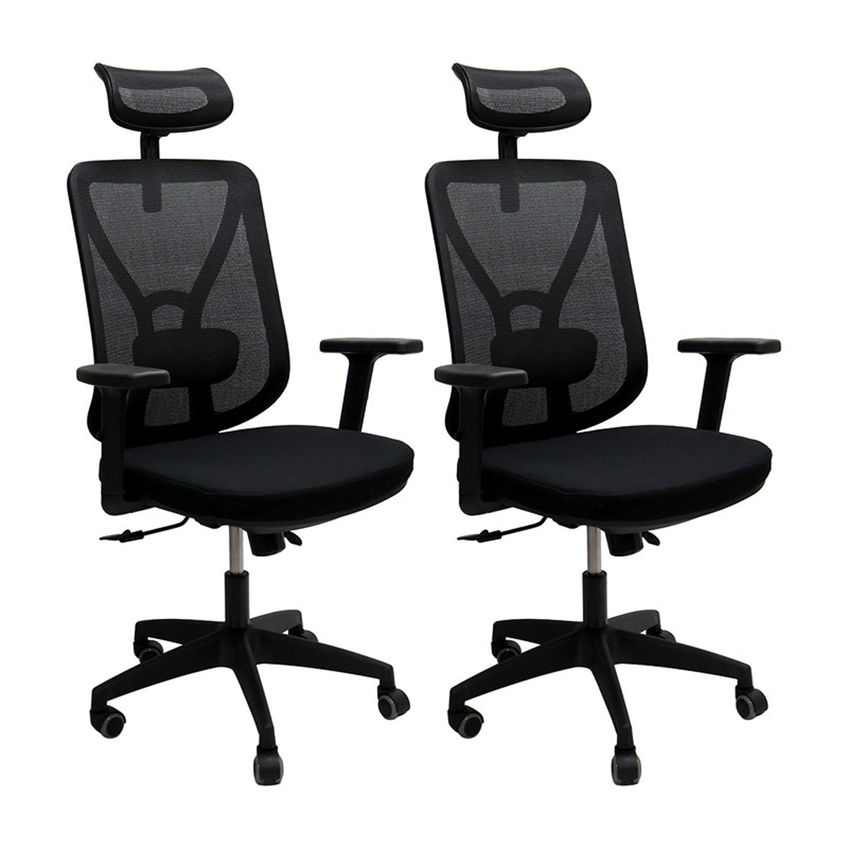 Set x 2 Sillas de Oficina Manila Negro 51x118cm Espaldar Reclinable con Ruedas con Apoya Cabezas y con Soporte Lumbar