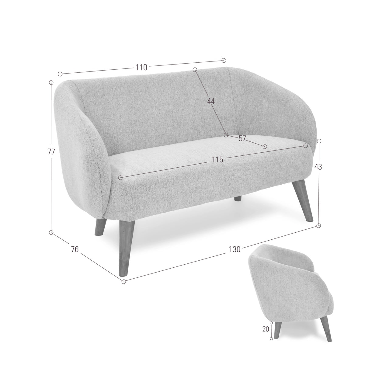 Sofá Astra Multicolor y Matiz Caoba 130x77cm de Dos Puestos con Apoya Brazos