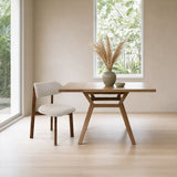 Silla de Comedor Saudi Beige y Matiz Caoba 58x82cm de Asiento Ovalado con Espaldar y sin Apoya Brazos