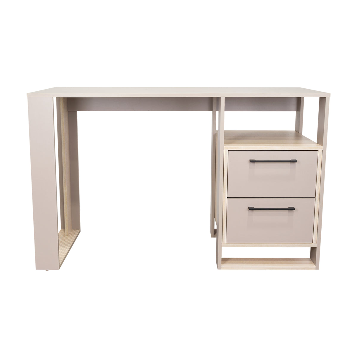 Escritorio Verlot Taupe Mallado 52x75cm con Dos Cajones y con Organizador de Libros