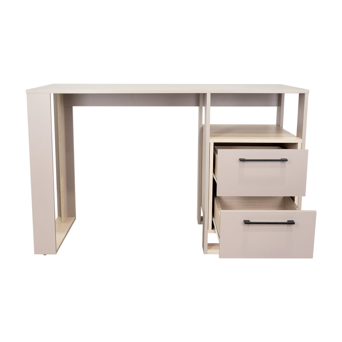Escritorio Verlot Taupe Mallado 52x75cm con Dos Cajones y con Organizador de Libros
