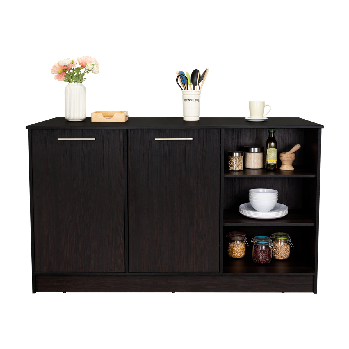 Isla de Cocina Ginger Wengue 150x90.6cm Con Seis Compartimientos