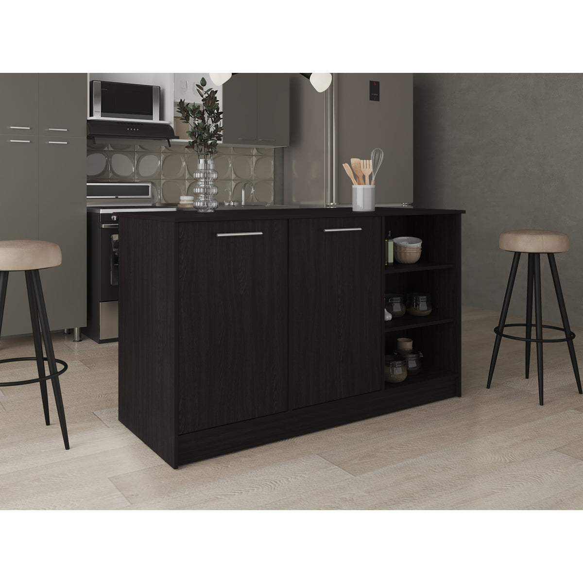 Isla de Cocina Ginger Wengue 150x90.6cm Con Seis Compartimientos