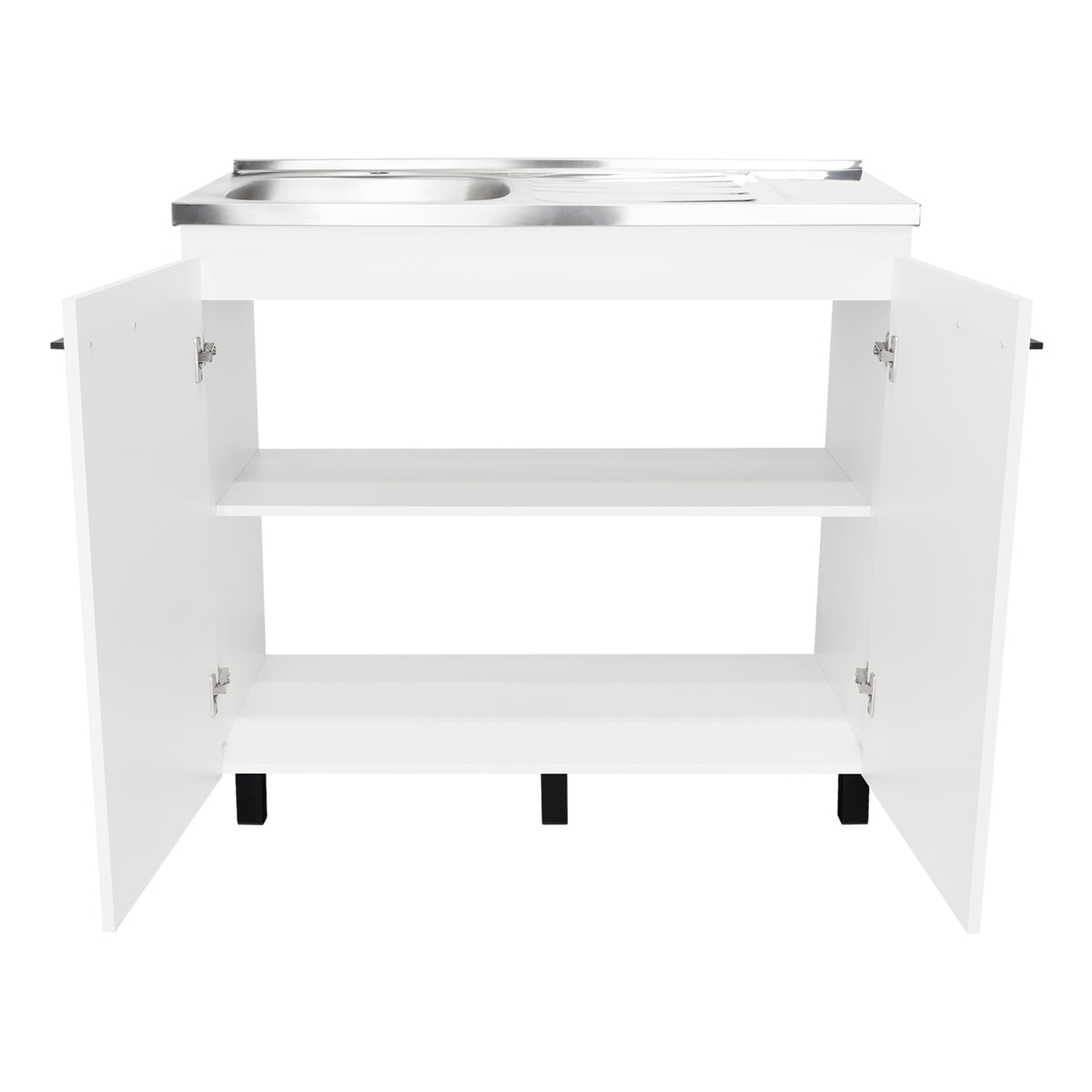 Mueble Inferior Napoles Blanco 100x89cm con Mesón de Acero Inoxidable y con Pozuelo Lado Izquierdo